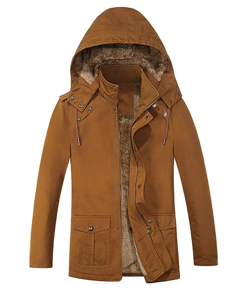 thumbnail image 1 of Abrigo militar de carga para hombre, chaqueta gruesa y cálida para hombre, parka de invierno, chaqueta acolchada de algodón informal, sudaderas con capucha de piel con múltiples bolsillos para hombre,, 1 of 5