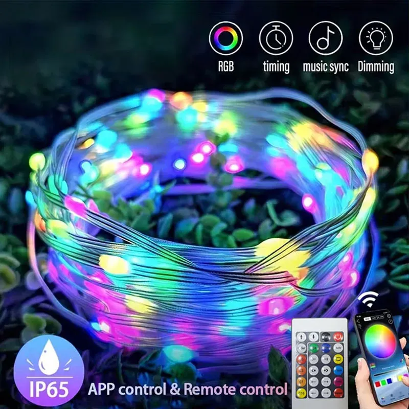  Christmas Decor LED Fairy Color String Lights RGBIC WS2812B USB 5V APP Control IP65 Waterproof For Festival Wedding Party Decor 