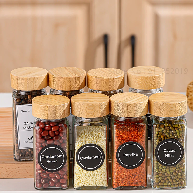 12pcs Glass Spice Jars - 4 oz Glass Spice Jars with Bamboo Lids, Minimalist Farmhouse Spice Labels Stickers, Collapsible Funnel images - 6