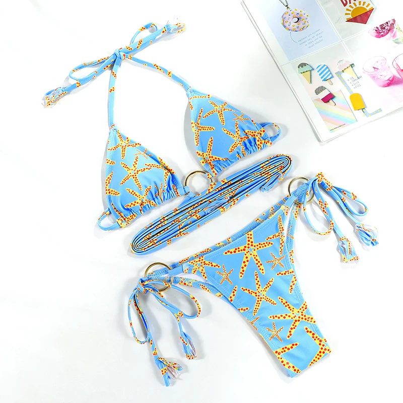 여성용 익스트림 프린트 비키니 컷 아웃 수영복 로우 허리 수영복 마이크로 비키니 세트 수영복 Triangle Beachwear 2024 이미지 4