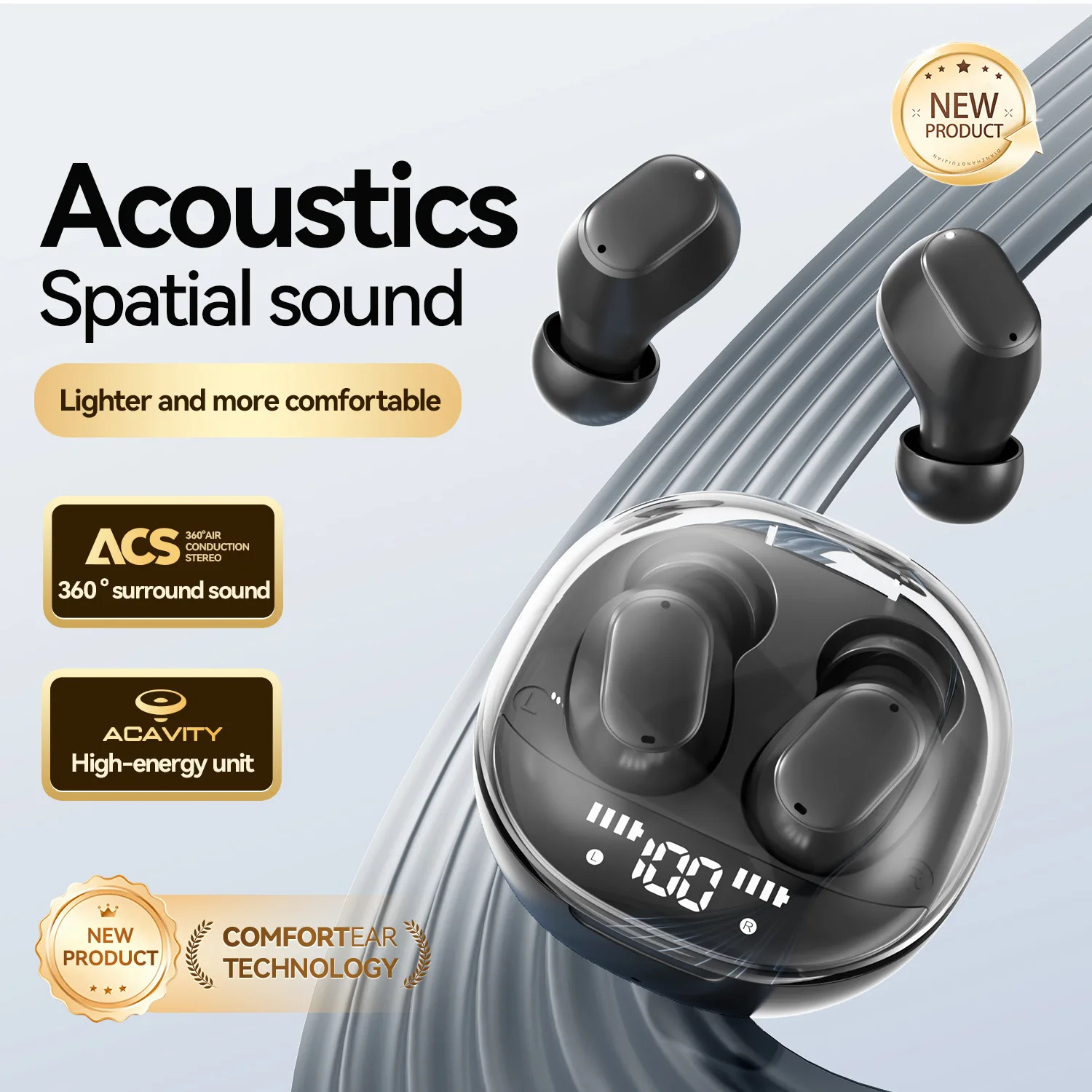Enhanced Bluetooth Wireless Earbuds with LED Lights, Noise Cancelling, Hi-Fi Sound & Extended Playtime