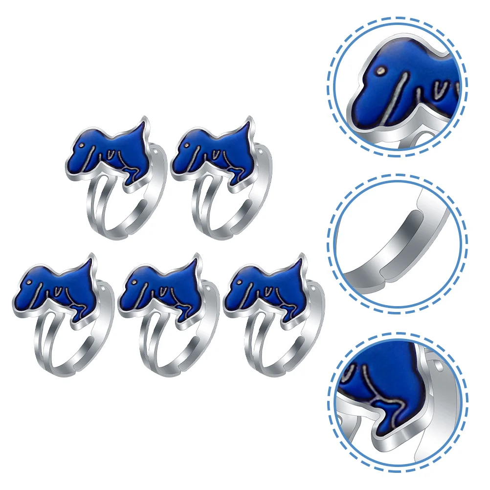 2pcs Dinosaur Shaped Mood Sensing Temperature Rings Color Changing Finger Rings Adjustable Kids Accessories Fashion Toys Pretend