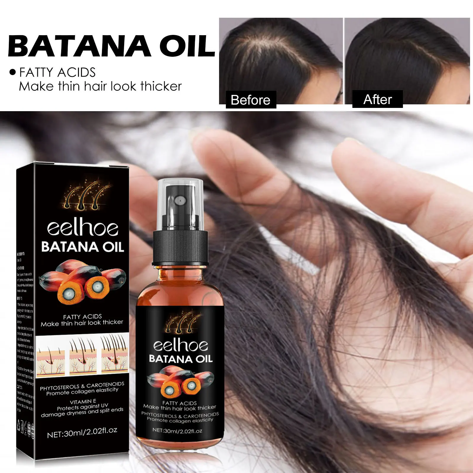 

30ml Eelhoe Batana Hair Spray Deep Moisturizing Scalp Hair Repair Strong and Tough Hairs Fixation Hairs Density Hair Care Spray