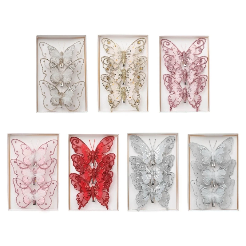 Elegant Butterfly Christmas Ornament Festival Butterfly Hanging Ornament Christmas Tree Decoration Set of 3