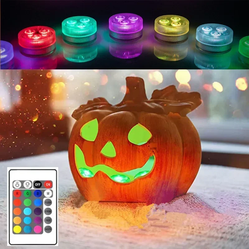 Luce subacquea colorata a 3 LED con telecomando alimentata da batteria a bottone, impermeabile, per decorazioni per feste in piscina - immagine 5