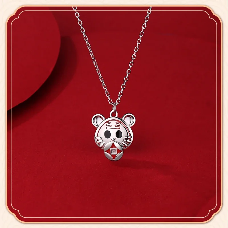 

S925 Sterling Silver Women's Necklace Light Luxury Niche Design High-end Tiger Head Fortune Pendant New Year Gift Silver