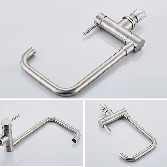 ก๊อกน้ําห้องครัวสแตนเลสตะกั่ว-ฟรีพับผสม 360 องศาหมุนเดี่ยวนิกเกิลอ่างล้างจานก๊อก 6