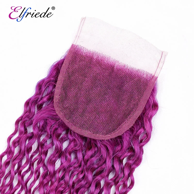 Elfriede Purple Kinky Curly Precolored Hair Bundles with Closure 100% Remy Human Hair Weaves 3 Bundles with Lace Closure 4x4