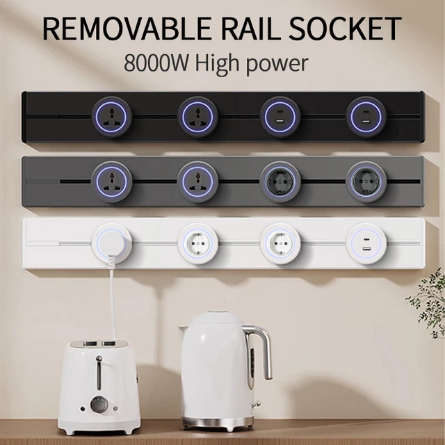 เต้ารับรางไฟฟ้าแบบเคลื่อนย้ายได้ ขนาด 40 ซม. 50 ซม. สำหรับติดผนัง รองรับกำลังไฟ 8000 วัตต์ มาตรฐาน EU US UK พร้อมพอร์ต USB Type-C สำหรับอุปกรณ์ไฟฟ้าระดับไฮเอนด์ 1