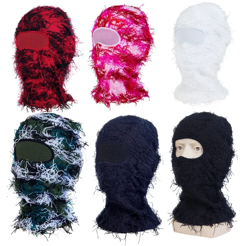 

1 Hole Balaclava Mask Hat Spooky Ski Beanie Camouflage Unisex Full Face Mask Hand Made Knitted Windproof Funny Cap