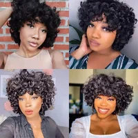 Cheveux bouclés moelleux à la mode, couleur naturelle, cheveux courts avec frange, pas besoin de colle, peut être porté directement, perruque synthétique 5