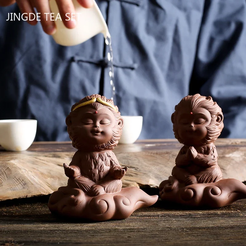 Creativity Purple Clay Tea Pet Monkey King Statue Tea Figurine Ornament Handmade Tea Set Accessories Crafts Home Decoration