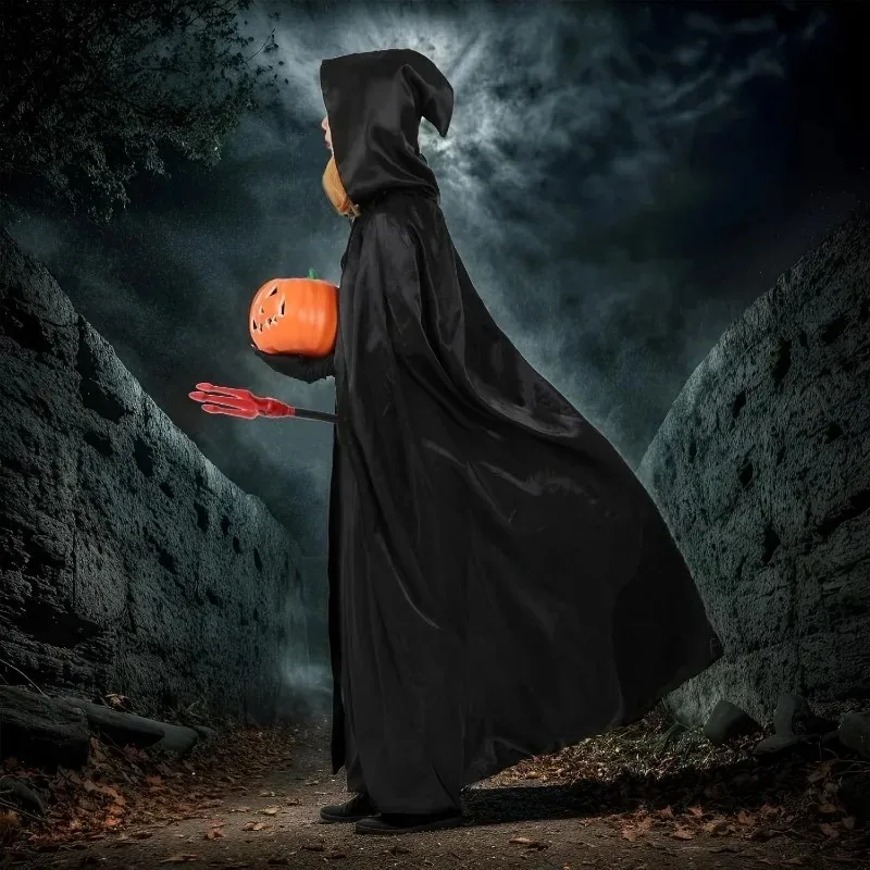 1-10PCS Halloween Hooded Witch Cloak Full Length Robe Reaper Costume Cape Cosplay Outfit for Party Stage Performance Dress Up