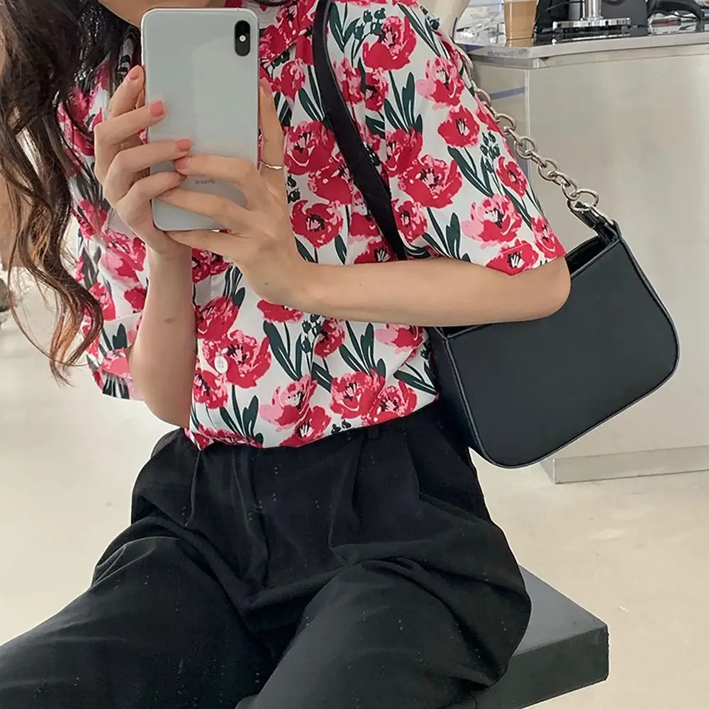 

PU Leather Shoulder Bag Fashion Solid Color Thick Chain Underarm Bag Urban Simplicity Sling Pouch Outdoor