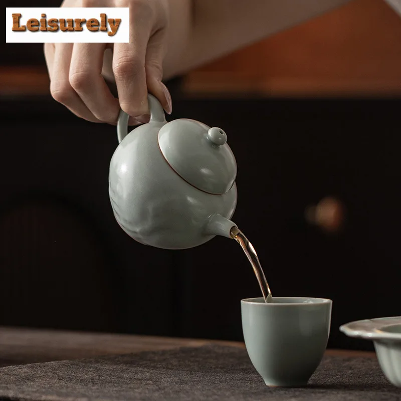 Azure Ru Kiln Tea Set Complete Set Aesthetic Tea Ceremony Set Household Tea Brewing Teapot And Tea Cup Set For Tea Collection