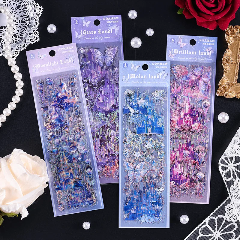 Stickers Scrapbooking Supplies 6 Sheets laser castle Stick Labels Decorative Diary Album DIY