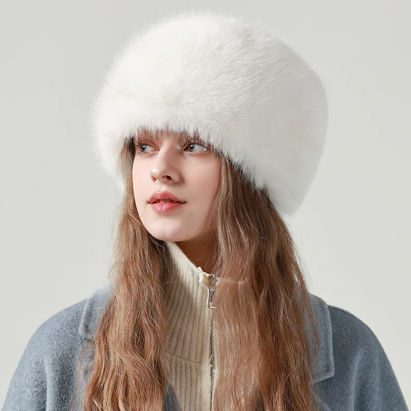 WinterFluffyFauxFurBucketHatWomenWarmThickPlushHeadbandHat