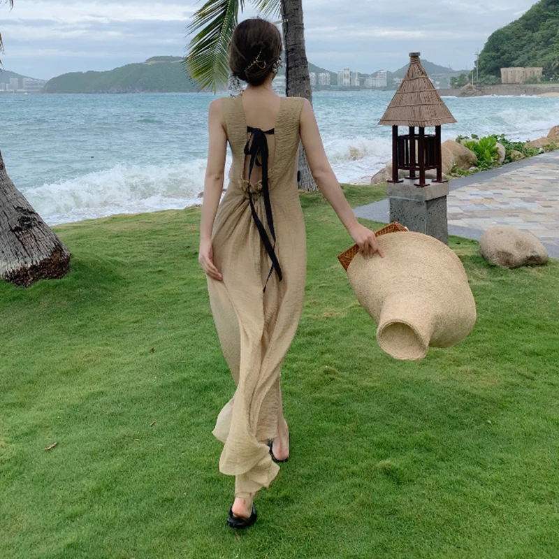 

Summer Brown Maxi Sleeveless Dress Women 2022 Long Elegant Flowy Casual/formal Dresses for Wedding Guest Vacation Birthday Prom