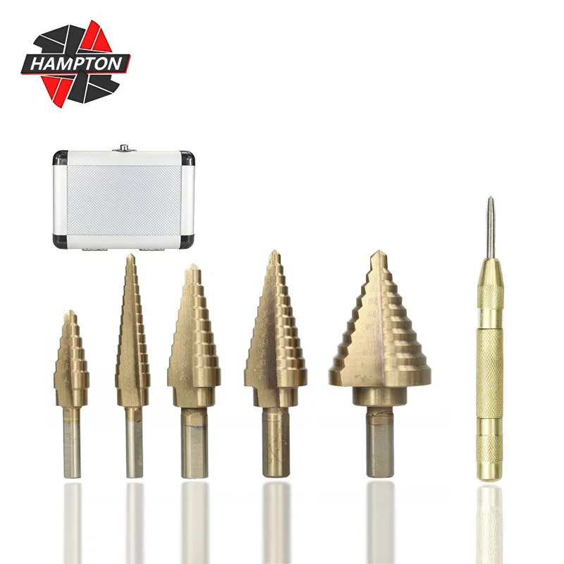 

HSS 4241 Step Cone Drill TiCN Coated 6pcs Metal Drill Bit with Center Punch Metal Hole Cutter Drilling Tool