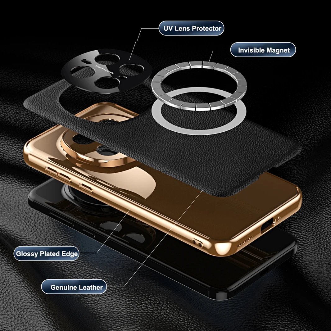 Premium Top Grain Genuine Leather Case with Magnetic Camera Protection - Plated Soft Cover Shell