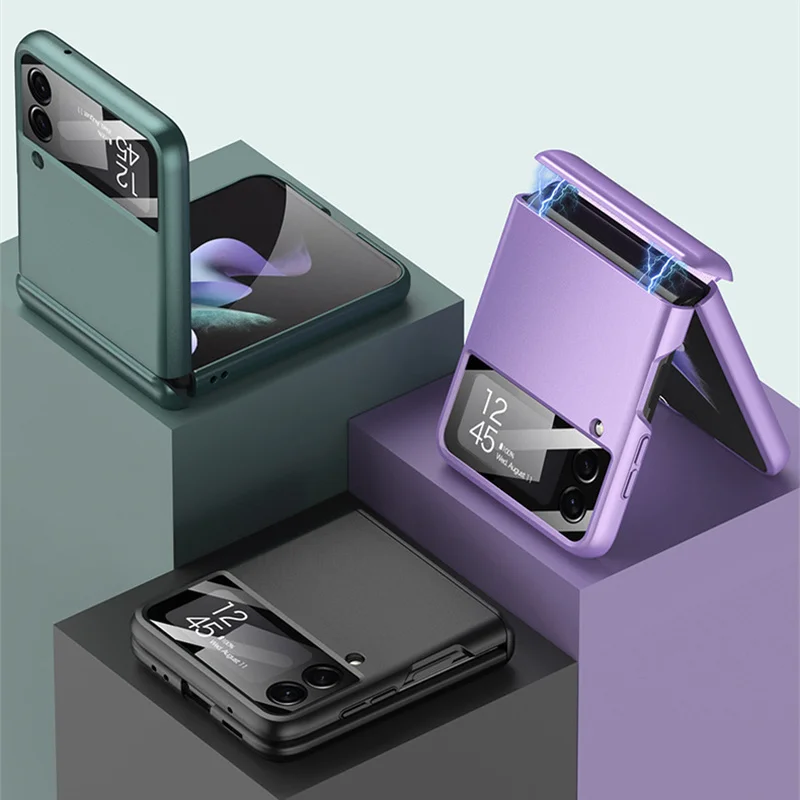 Luxury Case for Galaxy Z Flip 3 4 5G Magnetic Hinge Full Protection Cover Camera Glass Business Hard Back Case for Z Flip3 Flip4