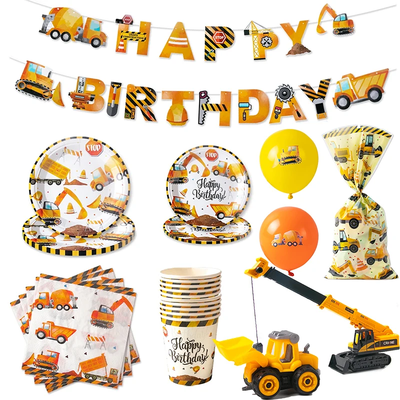 Construction Party Tableware Set – Disposable Plates, Cups, Napkins & Decor