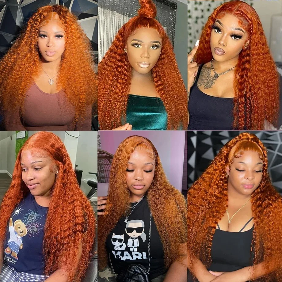 Melodie 220% Curly HD 13x6 30 40 Inches Deep Wave Orange Ginger 13x4 Lace Frontal Wig Transparent Lace Front Human Hair Wigs