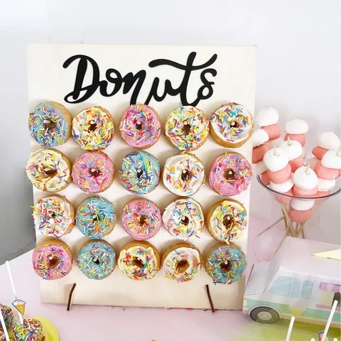 

Table Wedding Decoracion Wooden Donuts Wall 9/20pcs Doughnut Hanging Holder Dessert Cake Display Rack Baby Shower Birthday Decor