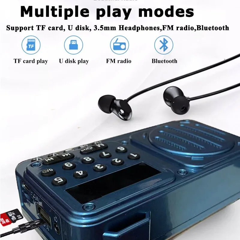 Mini Pocket FM Radio Portable High Sensitive Radios Receiver Built-in Powerful Speaker LED Display Screen Recorder Folder Play