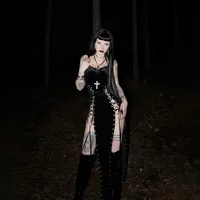 Punk Grunge High Split Hem Straps Dess 90s Streetwear Gown Women Sexy Corn Bandage Velvet Dresses Mall Gothic Clothing - Image 4