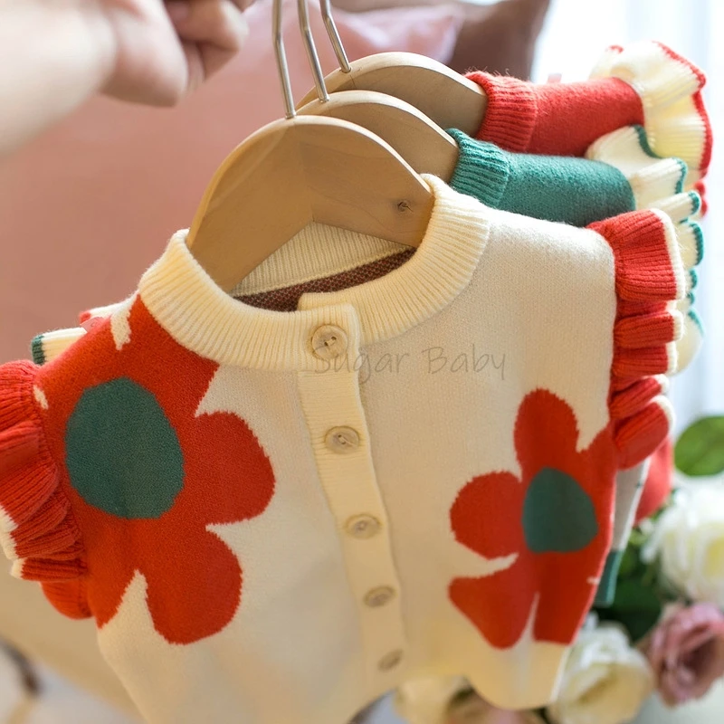 

2023 Winter Baby Girl Sweatered Vest New Kids Autumn Winter Sleeveless Flowe Coat Lovely Children Girl Single-breasted Warm Vest