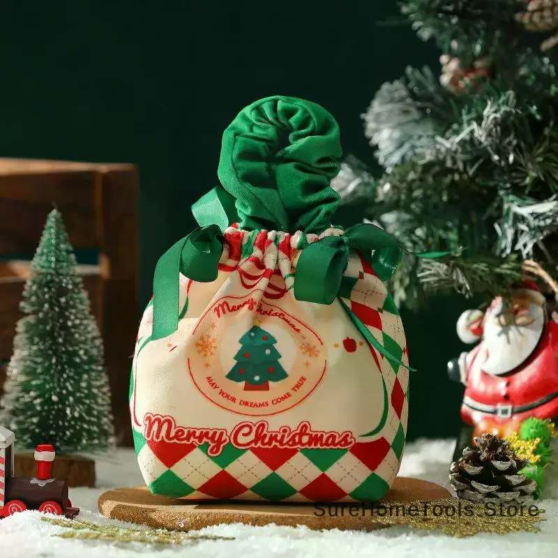 Christmas Gift Bag Cute Snowman Elk Santa Claus Fabric Apple Storage Bag New Year Children's Candy Handbag 2026 Christmas Decor