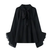 Perspective Women Shirt 2026 Spring New Bow Tied Blouse Woman Tops Lady Ruffles Flare Sleeve Loose Elegant Blouses - Image 2