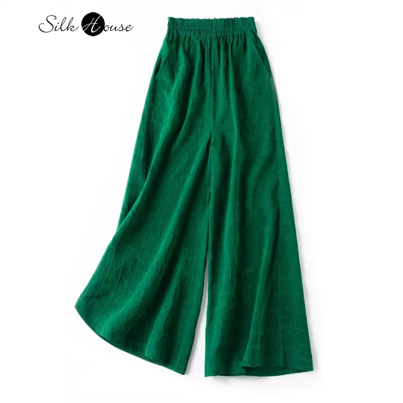 

Wear It on Both Sides! High Quality Old Turtle Cracks! Flower Bud Waist!Fragrant Cloud Gauze Retro Art Nine Split Wide Leg Pants