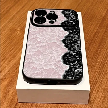 Custodia Protettiva Rosa Nera in Pizzo INS con Protezione Lente per iPhone 17 16 12 14 Pro Max 15 13, Cover Protettiva per iPhone 17 16 11 Pro Max