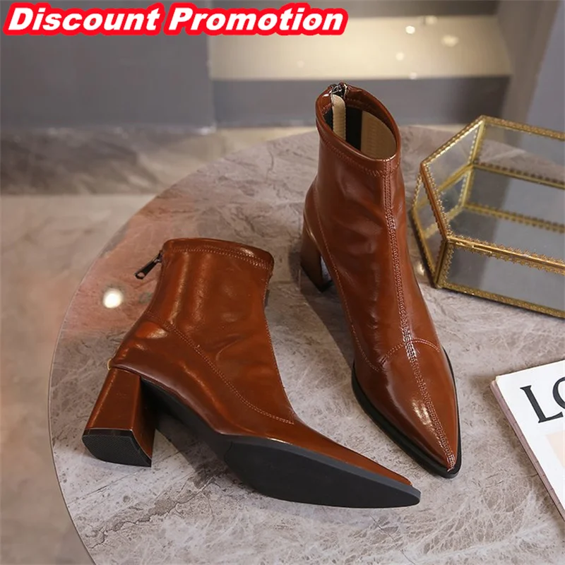 2023 Autumn and Winter New Women's Shoes Fashionable and Elegant European and American Style Pointed Thick Heel Slim Boots