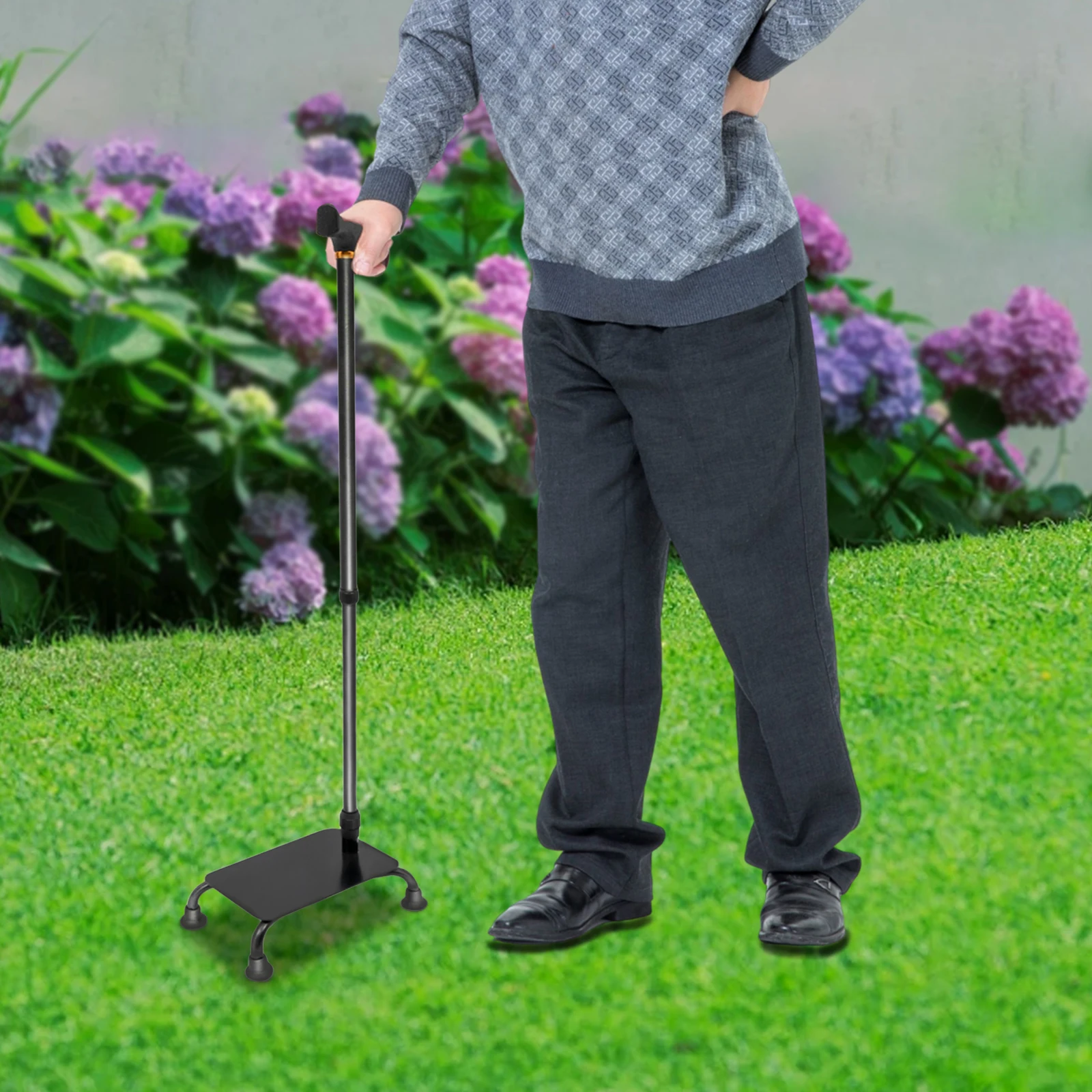 2-in-1 Stair Climbing Cane Heavy Duty Assist Cane Adjustable Convertible Walking Stick w/9" Pedal for Elderly & Mobility Aid