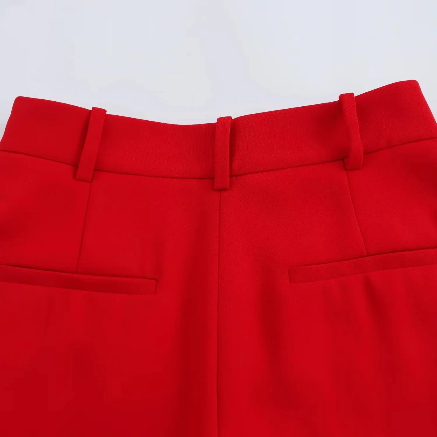 Lady Chic Red Vest Blazer Suit V Neck Sashes Sleeveless Blazer High Waist Wide Leg Pants Fashion Summer Sets