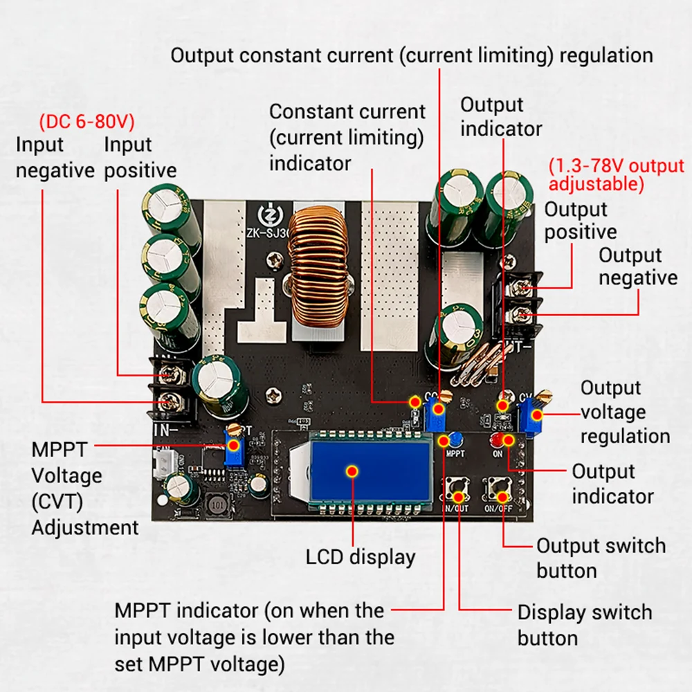 Automático Step up And Down Power Module Regulador de Tensão Carregamento Solar Mppt cc cv Zk-sj30 700w 30a