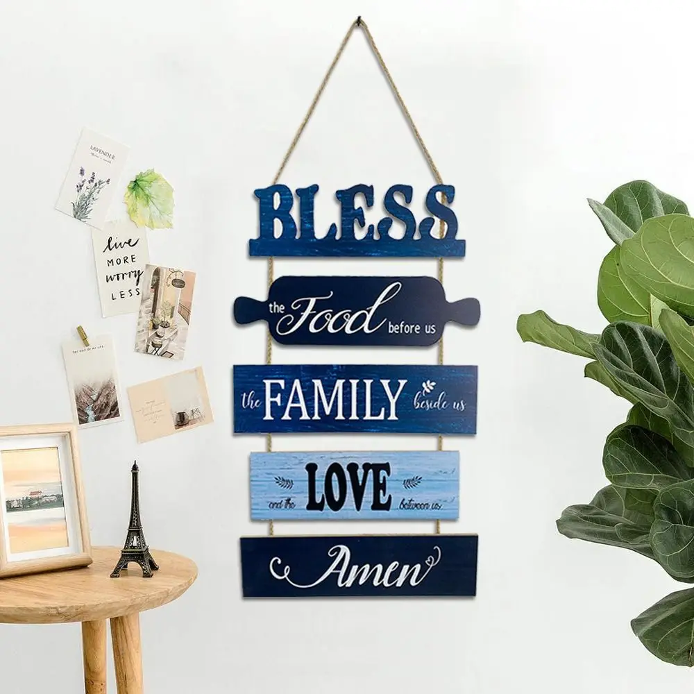 

Boxwood Vintage Kitchen Hanging Wood Sign Blue 18.9*11.8 Inch Wood Craft Pendant Bless Food Decoration Listing Kitchen
