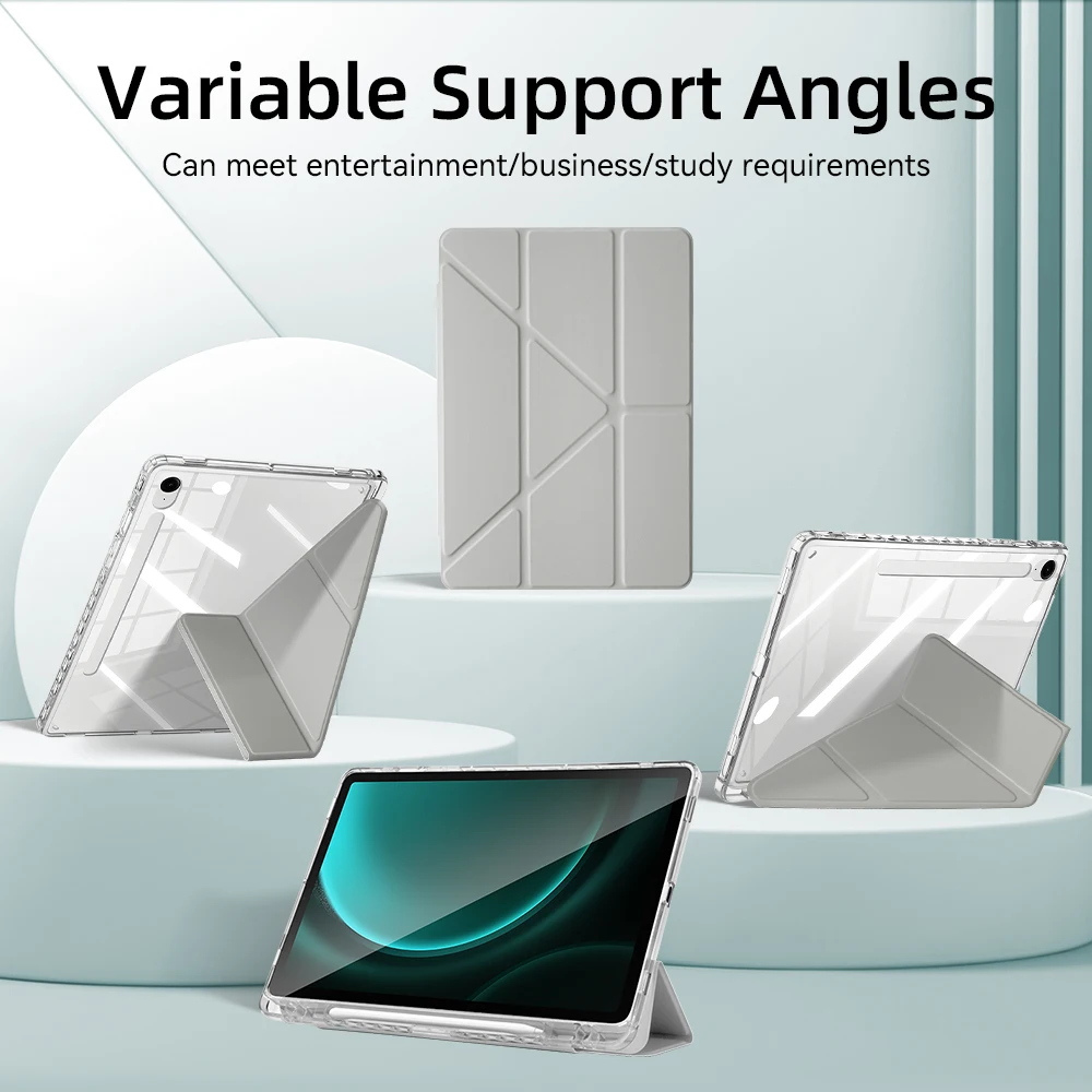 Enhanced Clear Acrylic Tablet Case with Magnetic Stand and Pencil Slot, Multiple Viewing Angles, 11-inch