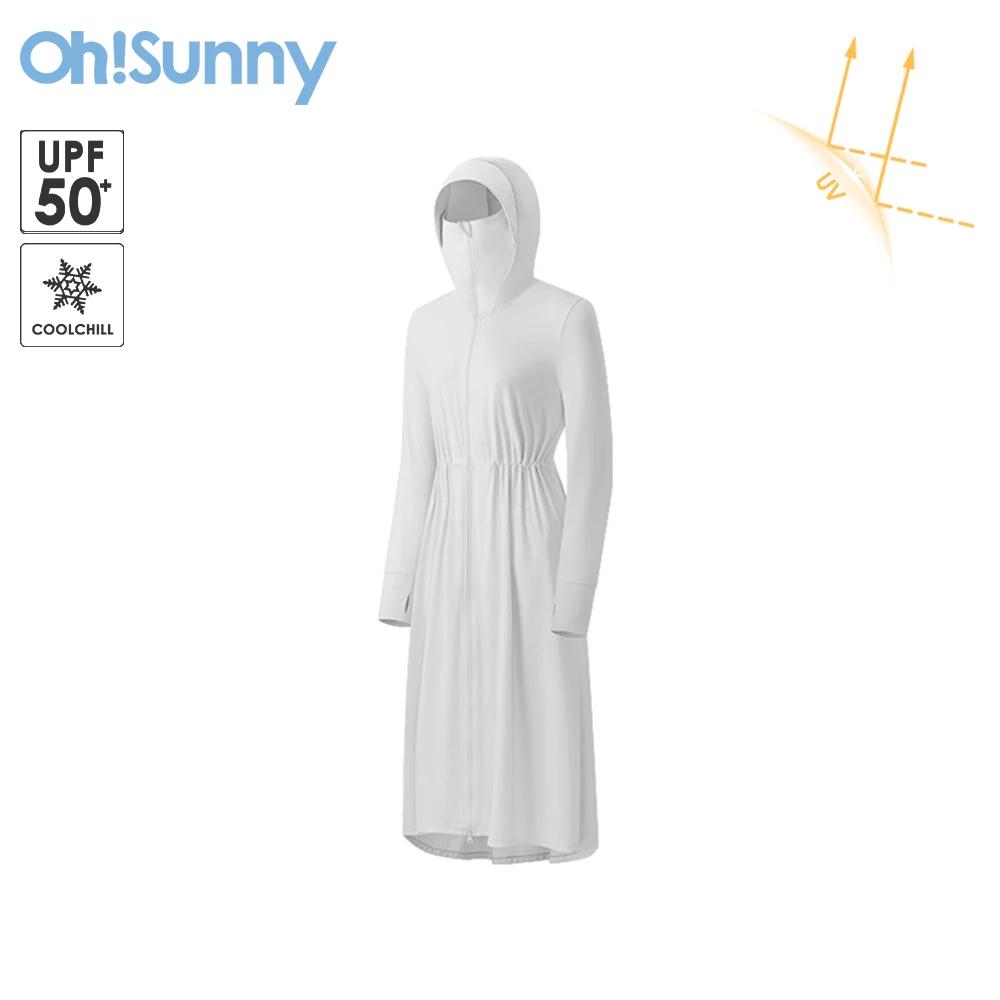 OhSunny Women Sunscreen Trench Long Coat  New UPF50+ Sun Protection Hooded Summer Breathable Windbreaker Jacket Outwears