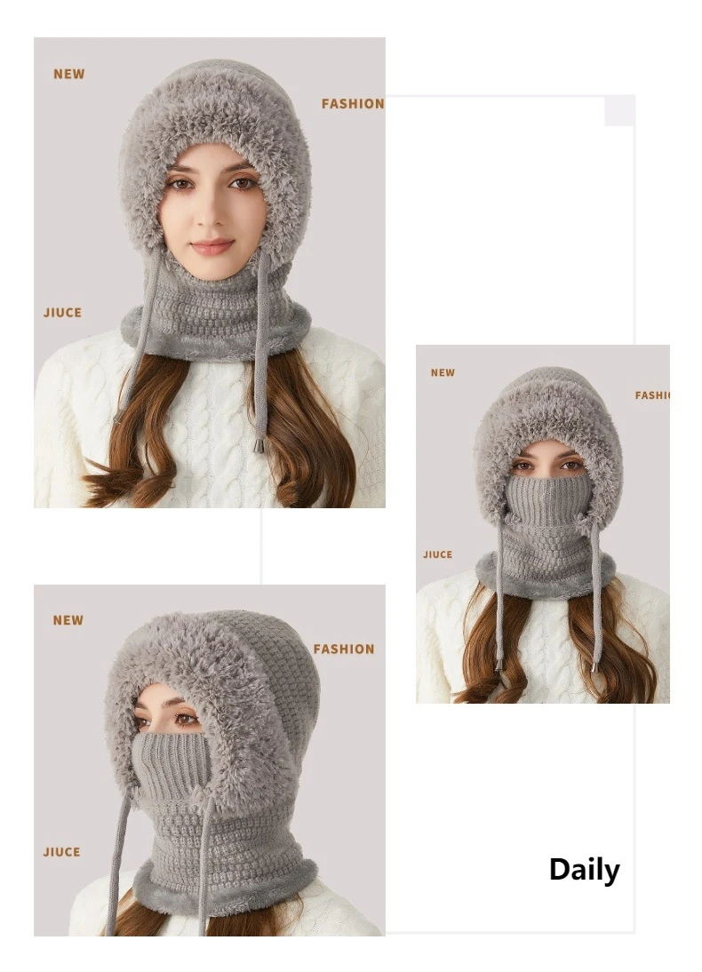 Sbedd283451024a298951a05f5f232997d Big Head Fit One-piece Hat Women Winter Padded Thickened Face Covering Knitted Hat Neck Mask Warm Large Size Soft Mallzona