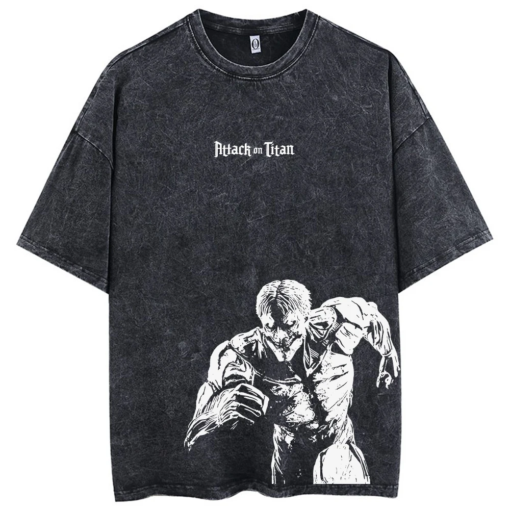 Men Washed Anime Attack On Titan T-Shirt Hip Hop Streetwear Graphic Print Oversize Tshirt Short Sleeve Cotton Loose Vintage Tops 18