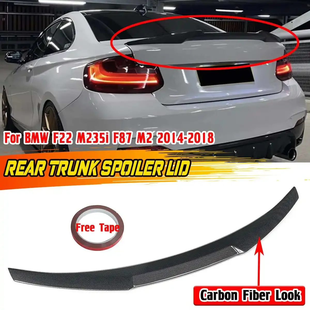 Nero/Fibra Di Carbonio Look F87 Car Rear Trunk Lip Wing Per Bmw F22 M235I F87 M2 2014-2018 M4 Style Rear Roof Lip Spoiler Body Kit