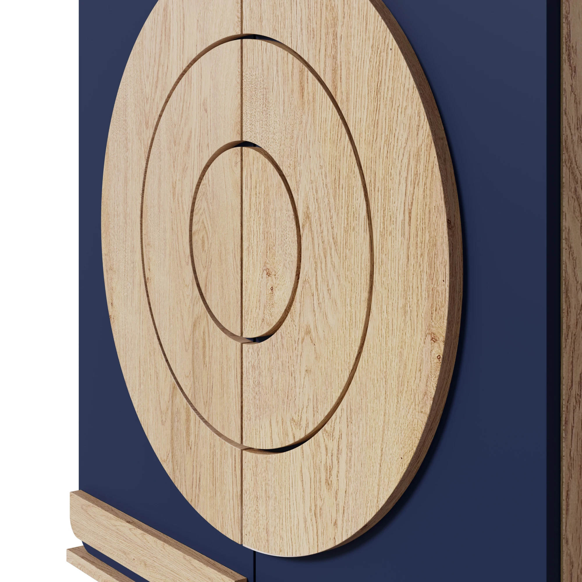 Moderner Schuhschrank mit runden, geometrischen Türen, mehrstufigem Stauraum und stabilen Holzbeinen. – Detail 27