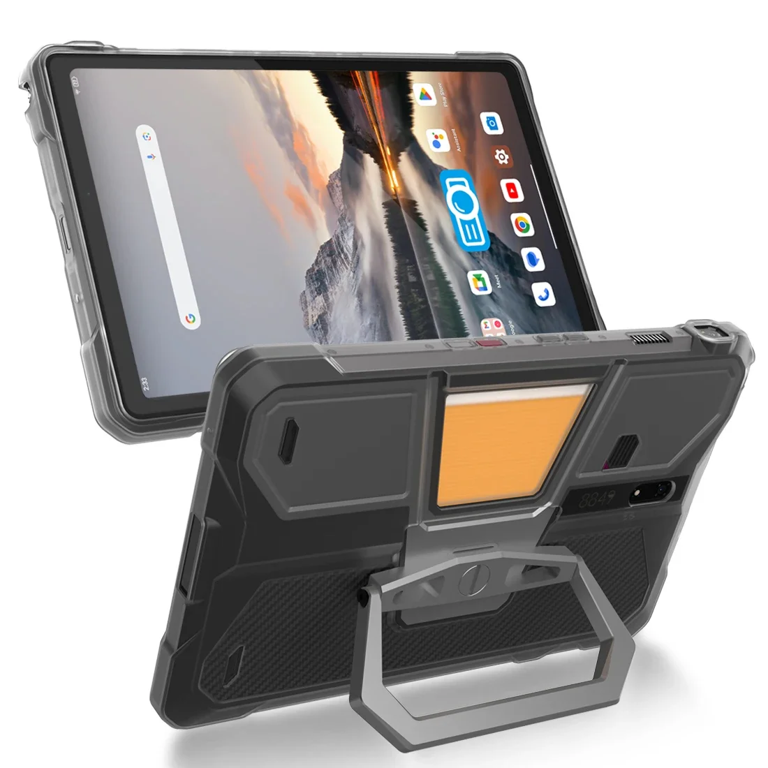 Silica Gel Tablet Case for 8849 Unihertz TANK E Pad TPU Silicone Transparent Cover Metal Holder Foldable Support Stand Kickstand tablet case