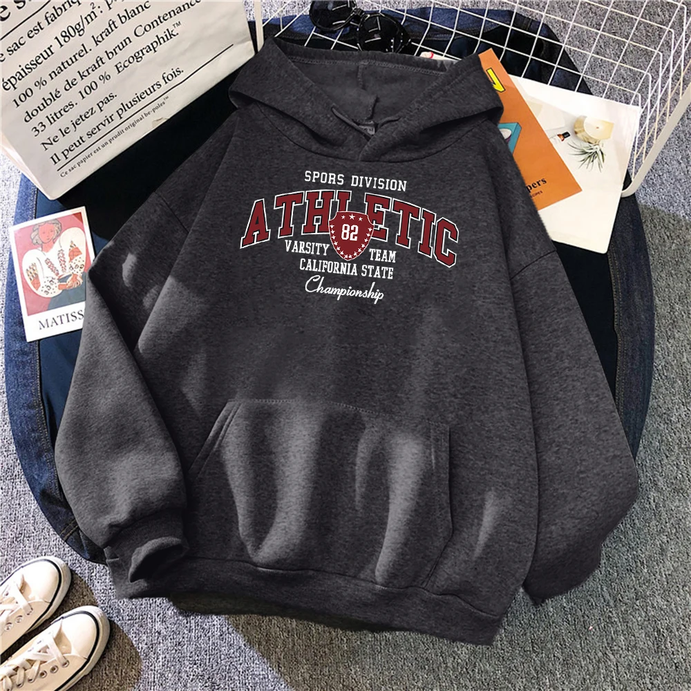 

Athletic 82 Varsity Team California State Womens Hoody Korean Fleece Sweatshirt Simple Crewneck Hooded Street Oversize Clothes