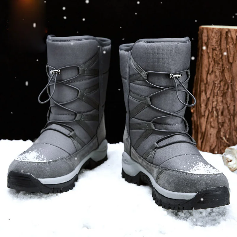 Unisex Snow Boots Warm Push Mid-Calf Boots Waterproof Non-slip Winter Boots Thick Leather Platform Warm Shoes Large Size 35-46