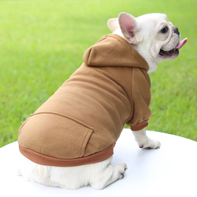Pet Clothes Dog Hoodies Solid Color Sweatshirt Pocket Pullover Coat Spring Autumn for Small Dogs Puppy Cat